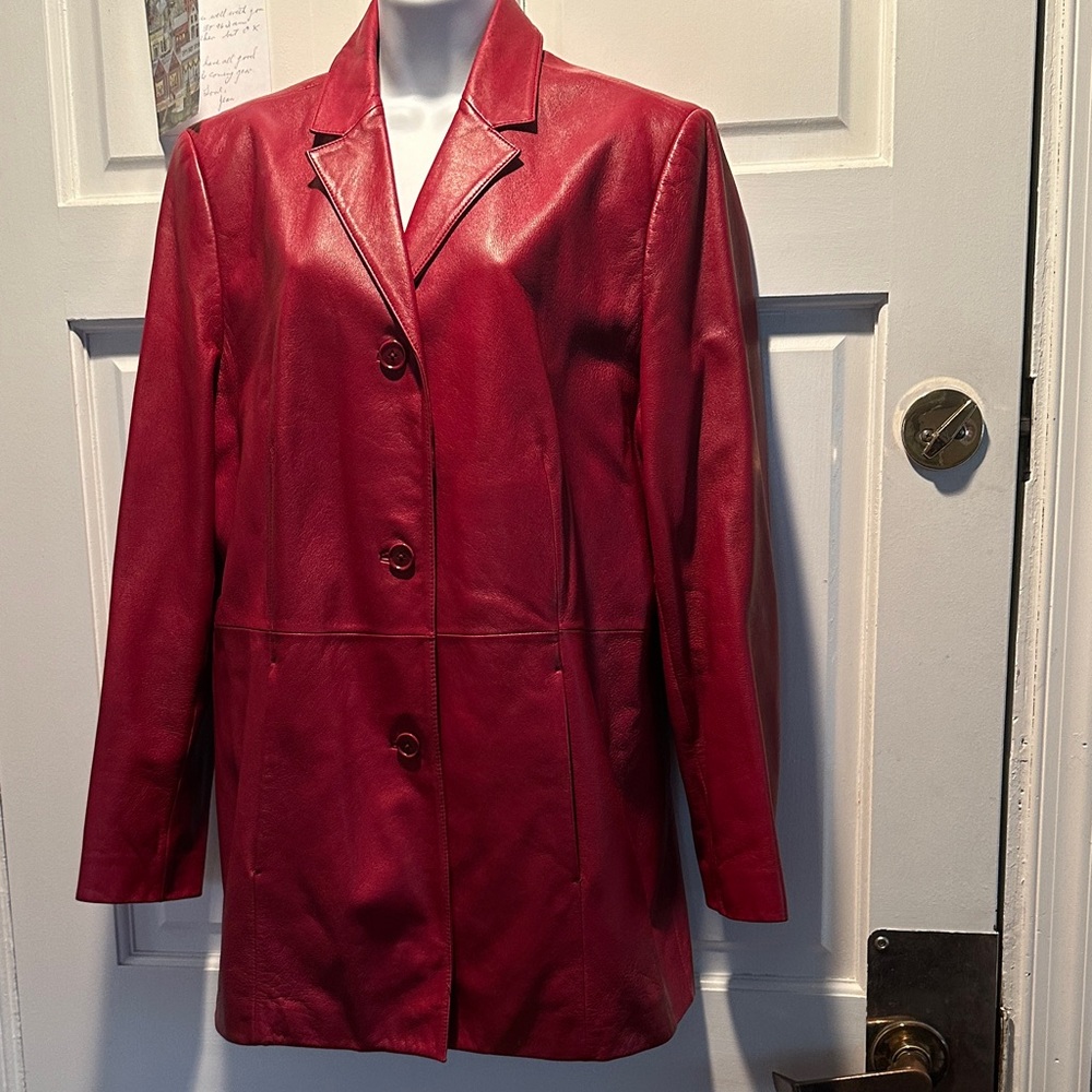 Caslon Red Leather Blazer Jacket